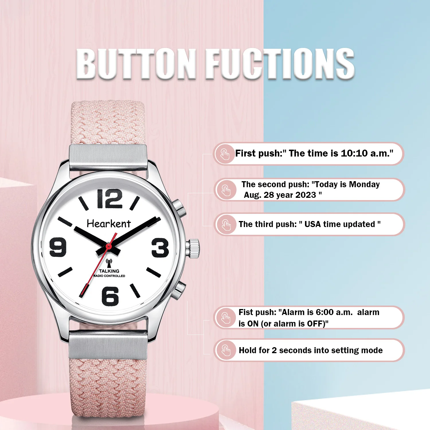 Hearkent Talking Watch Blind Women Quartz Watches Ladies Hourly Chime for Visually impaired or Seniors Nylon Strap Wristwatch