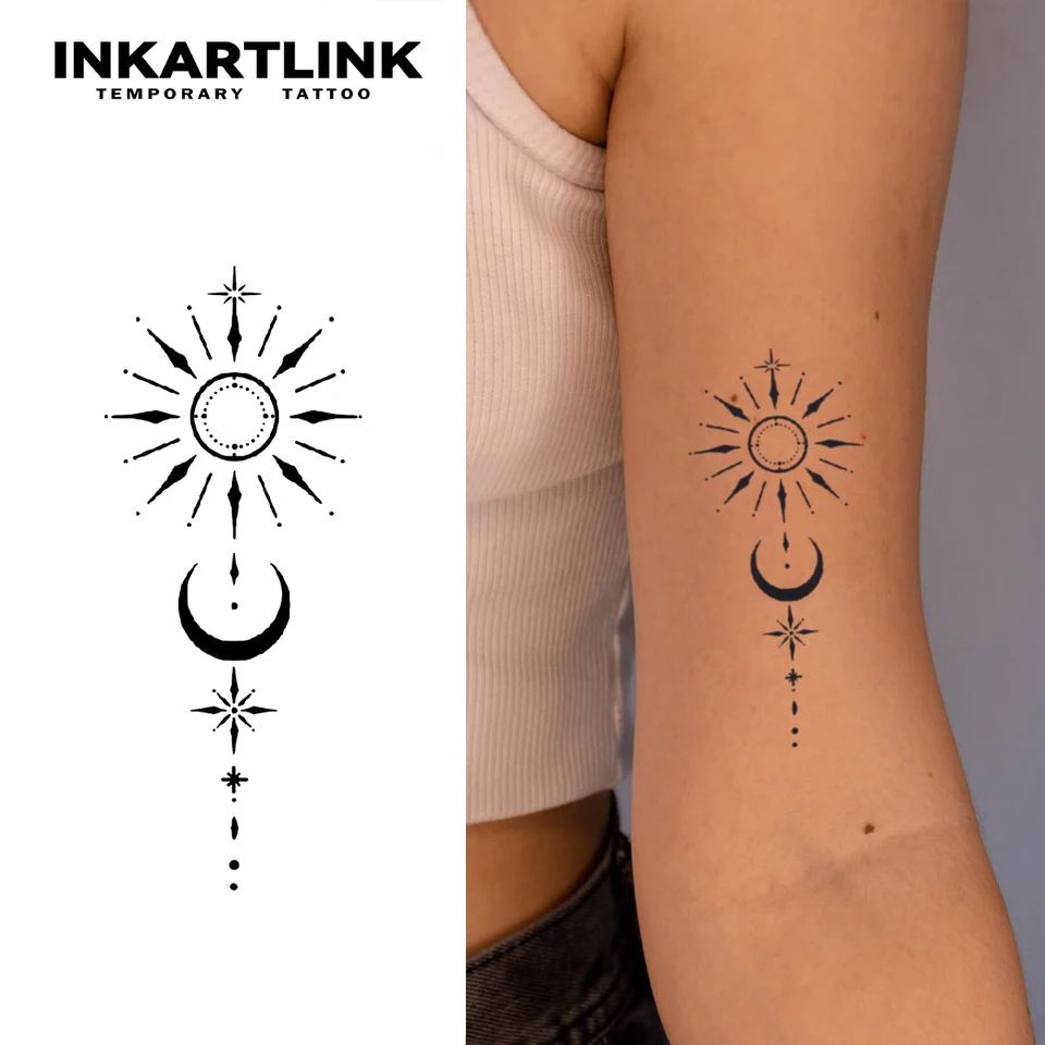 The sun and the moon shine Temporary Tattoo,Lasts To 15 Days New