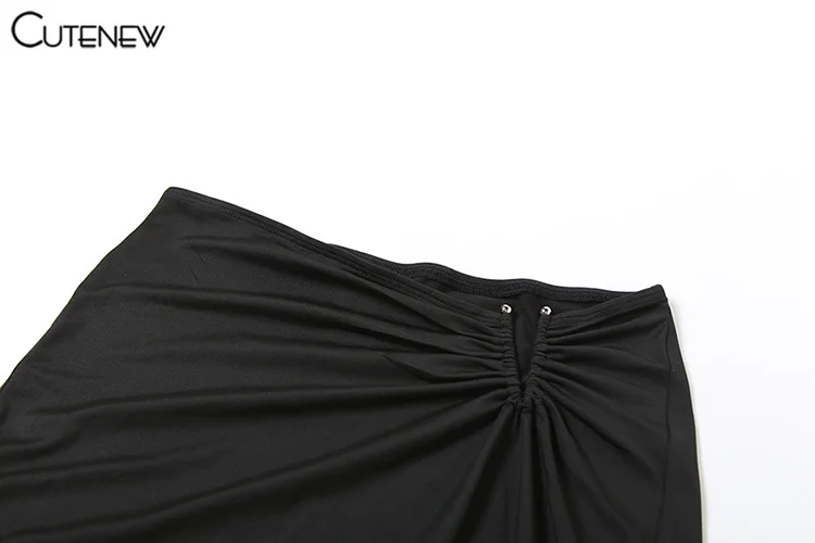 Fashion Matching 2 Piece Women High Street O-neck Full Sleeve Shirring Tees+Split Long Skirts Female Popular Club Sets