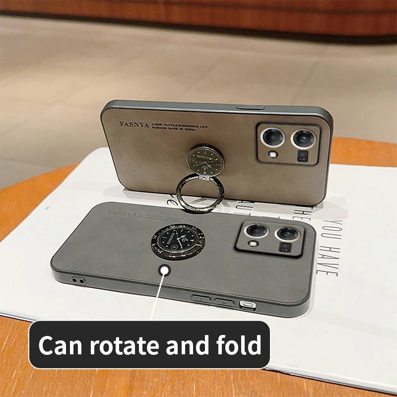 Reno7 Luxury Sheep Skin Leather Ring Holder Phone Case On For Oppo Reno 7 6 5 Lite 8 9 10 11 Pro Plus 4g 5g Back Cover Reno11