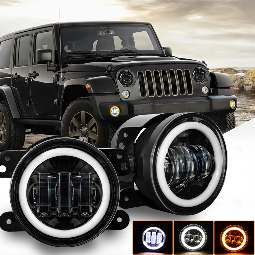 2PCS 4inch 30W LED Fog Light With White DRL Halo Angerl Eyes For Hummer H2 2003 2004