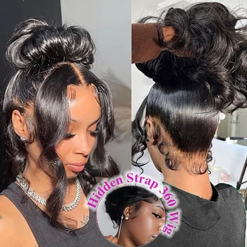 Hidden Strap Drawstring Wig 360 Lace Front Wigs Human Hair 250 Density Body Wave Frontal 360 Full Lace Human Hair Wigs for Women 1