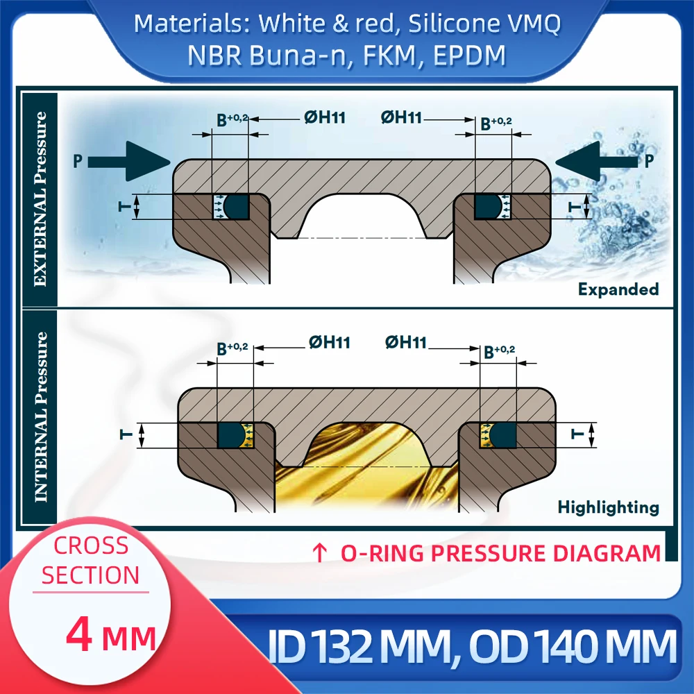 O  CS 4 mm ID 132 mm OD 140 mm , Ǹ VMQ NBR FKM EPDM ORing Seal Gask