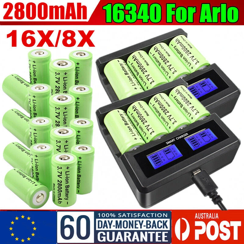 Bateria Recarregável da Bateria da Parede do Curso da Lanterna Elétrica do Diodo Emissor de Luz da Pilha 2800 v do Li-íon das Baterias Cr123a Cr123r Cr123a da Câmera 3.7 Mah de 32x Arlo