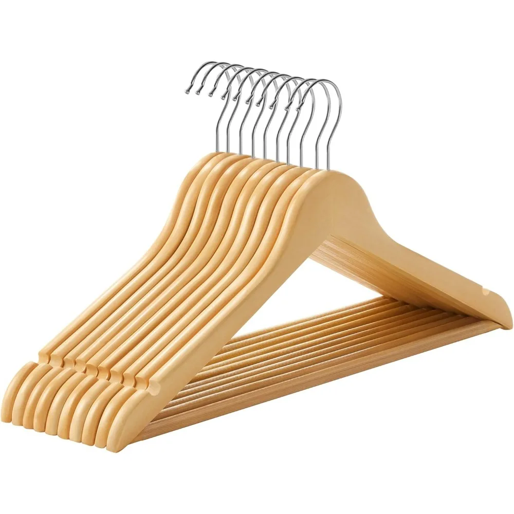 Wooden Coat Hanger Solid Wood Hangers Non-Slip Clothes Hangers Notches in Shoulder Area 360&deg; Rotating Hook 10pcs clothes hanger storage hanger