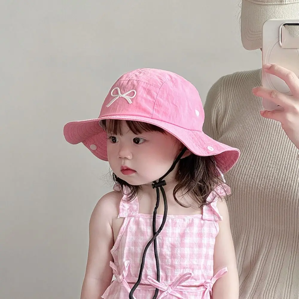 Korean Style Candy Color Bucket Hat Quick-dry Bow Embroidery Summer Kid Sunhat Shading Hat Anti-UV Sun Hat