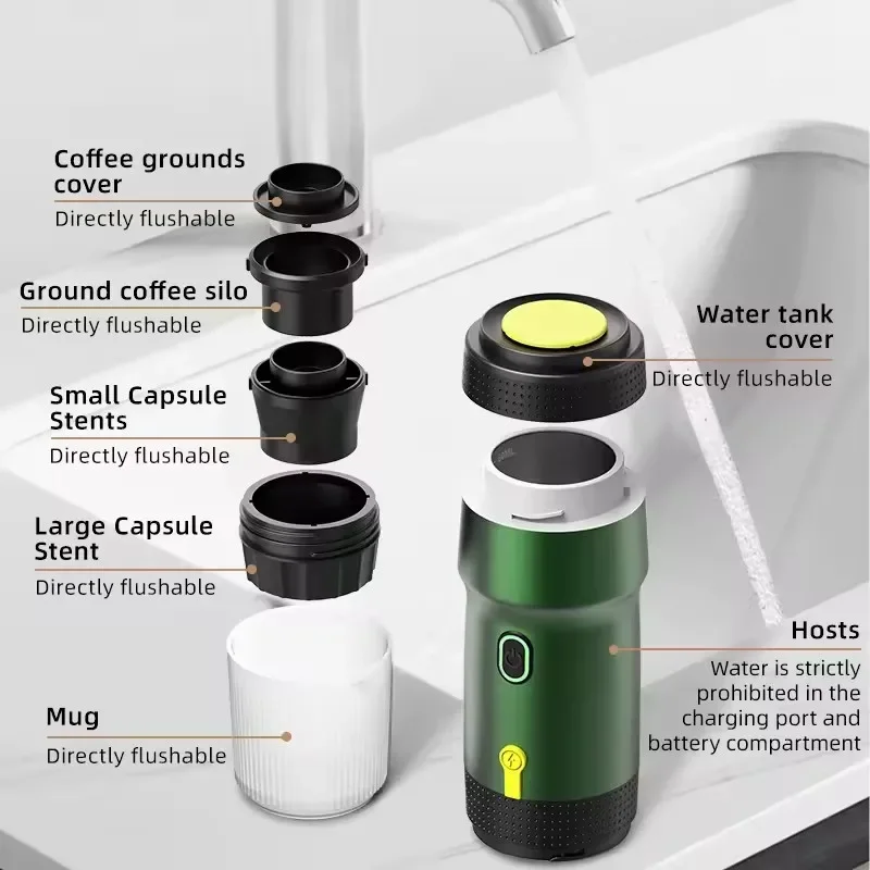 Electric Portable Coffee Machine Portable Italian Espresso Machine for Car & Home 3-in-1 Capsule Powder Travel Coffee Maker 5