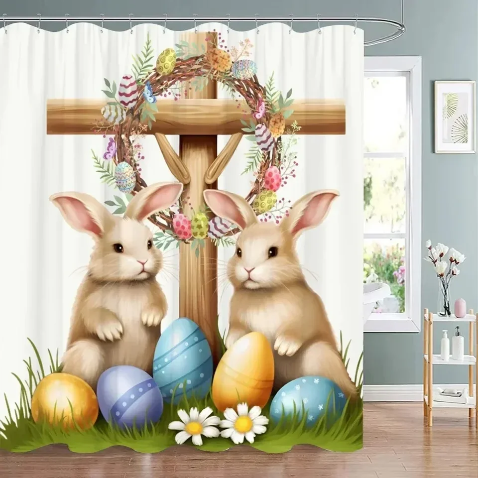 Set 2 Tappeti Cucina Pasquali Con Coniglietto E Fiori | Antiscivolo 43x76 Cm E 43x119 Cm Lavabili