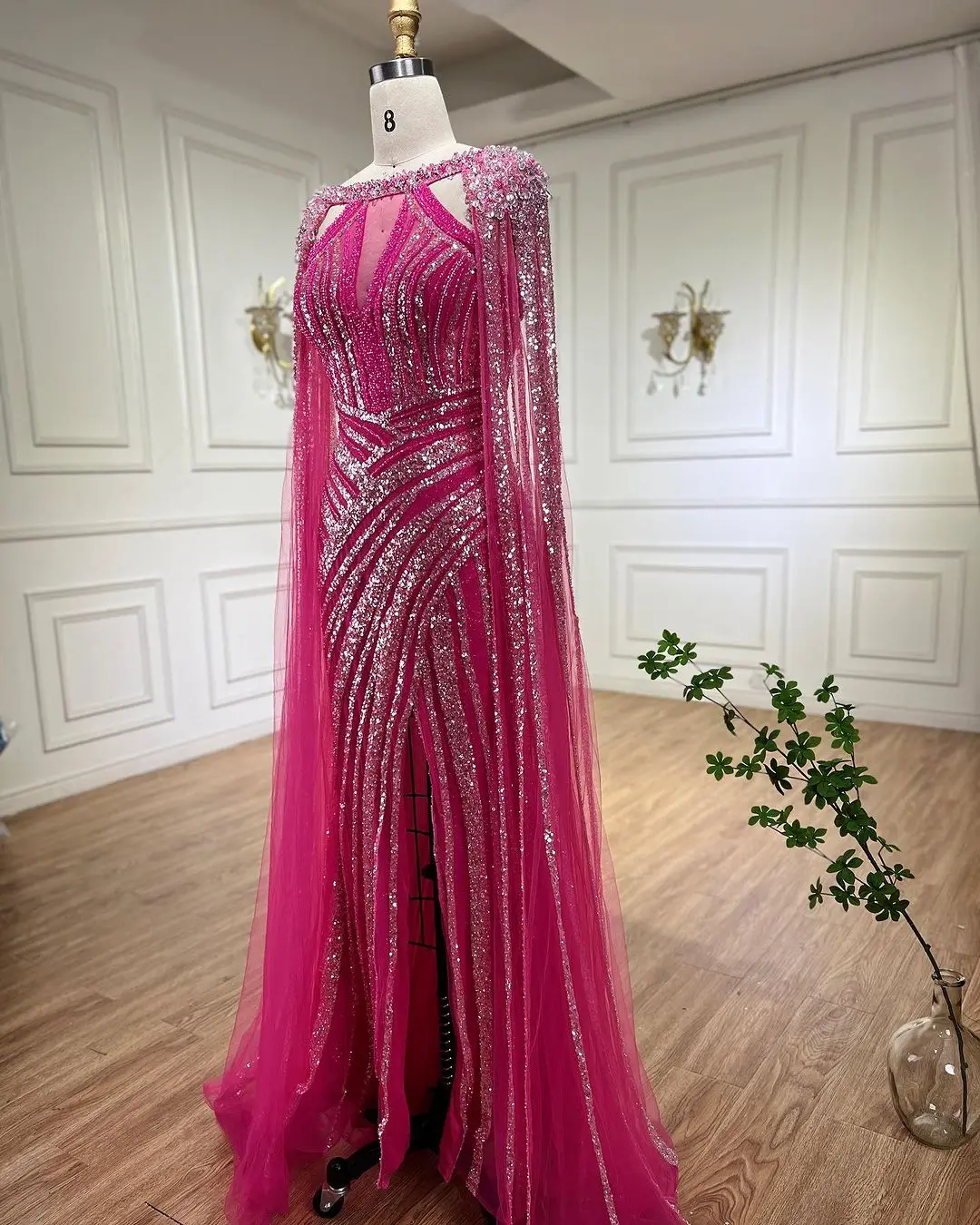 S6d432a1cb4e042e2a9c56bd4672ebd30Y Lilac Cape Sleeves Mermaid Luxury Beaded Evening Dresses Open Split Wedding Party Gowns For Women Mallzona