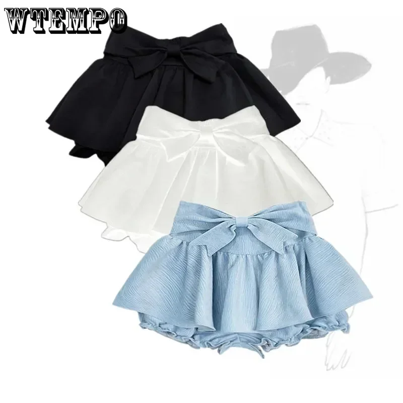 Cute Fluffy Cake Gonna Sky Blue Bow Women Minigonna Slim Sexy Hotsweet American Hottie Stile Preppy Moda Coreana Estate