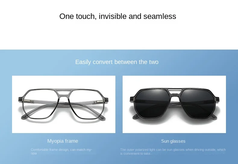 Neue Magnetische Clip-On Sonnenbrille mit Polarisierten Nachtsichtgläsern, Fahrerbrille mit Getönten Gläsern und Transparentem Grauen Rahmen – Detail 4