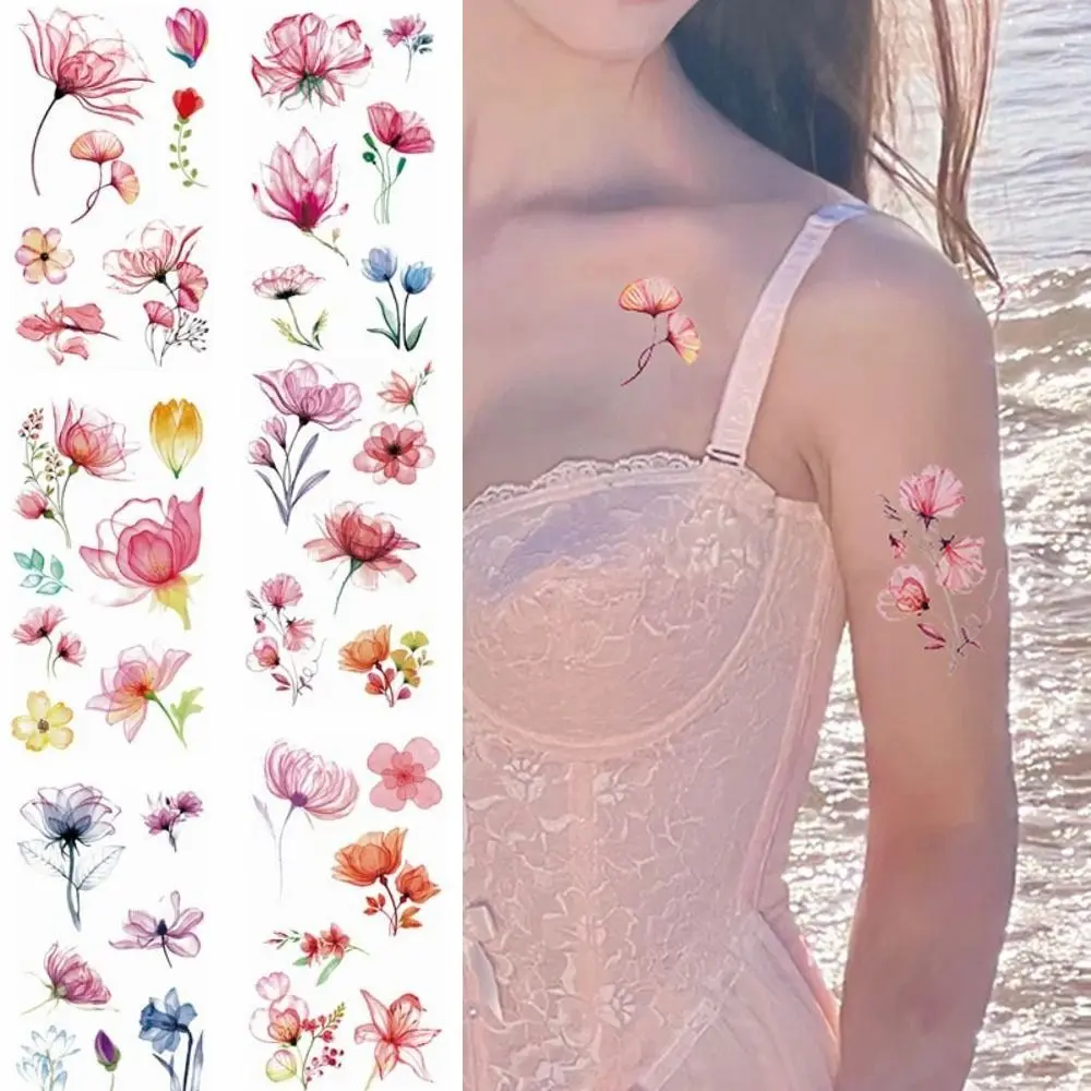 

Disposable Watercolor Cherry Blossom Tattoo Sticker Waterproof Small Fresh Petal Tattoo Sticker Anti Sweat Coloured Drawing