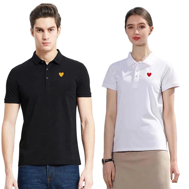 

Men Women POLO Shirt Summer Polyester Heart Eyes Embroidered Lapel Buttons Short-sleeved Pullovers Solid POLO Shirts