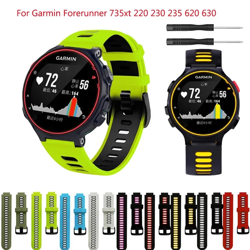 NotoCity Repuesto Pulsera Para Garmin Forerunner 735XT Correa, Compatible Garmin Forerunner 235/230/ 620/630 Garmin Approach S6 Banda Silicona Suave, Prueba Agua, Hombres Mujeres, Verde Militar-gris