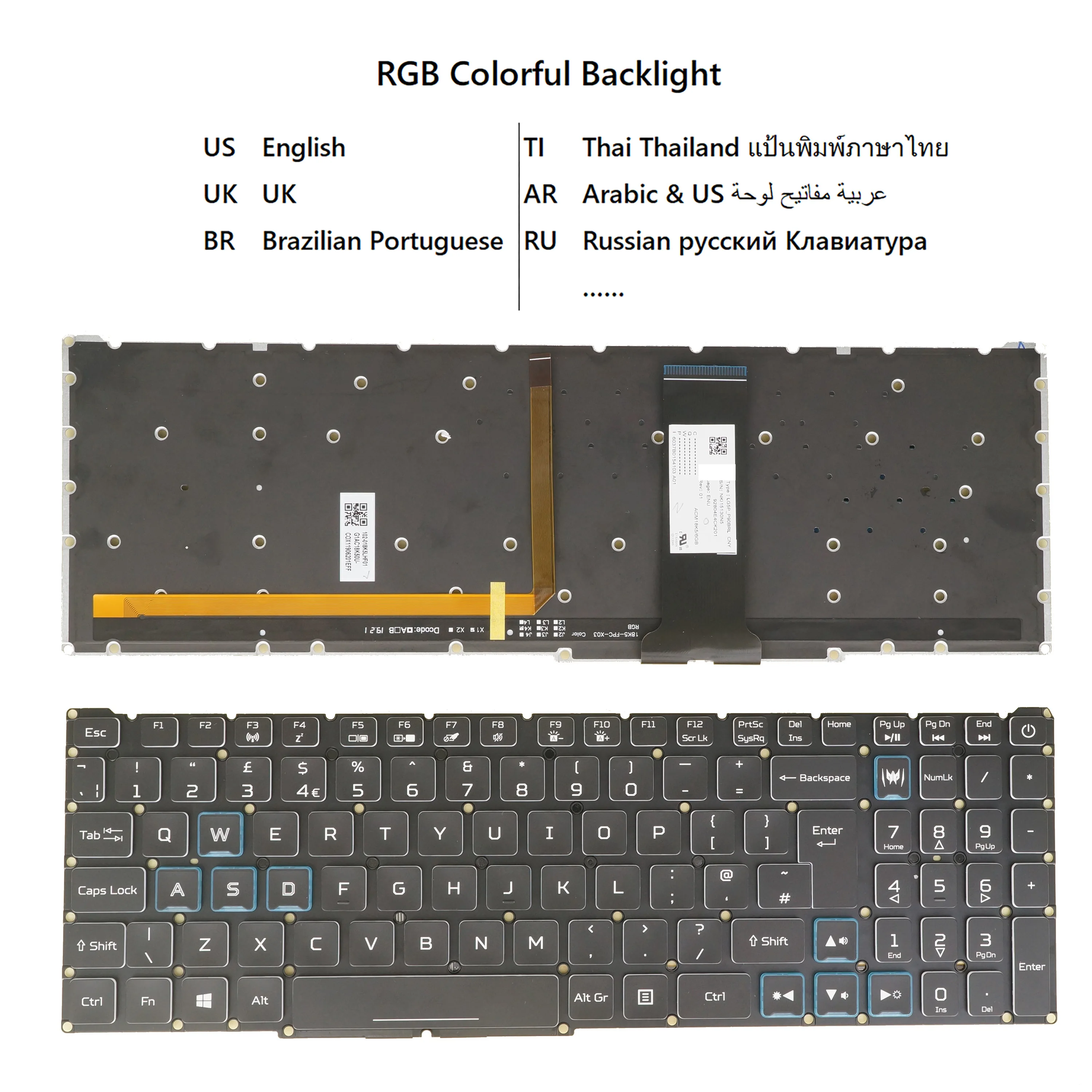 Teclado Portátil Retroiluminado Rgb Acer Predator Ph31552 Ph317-53 Ph317-54 Pt315-51 Pt315-52 Eua Reino Unido Árabe Português Russo Tailandês
