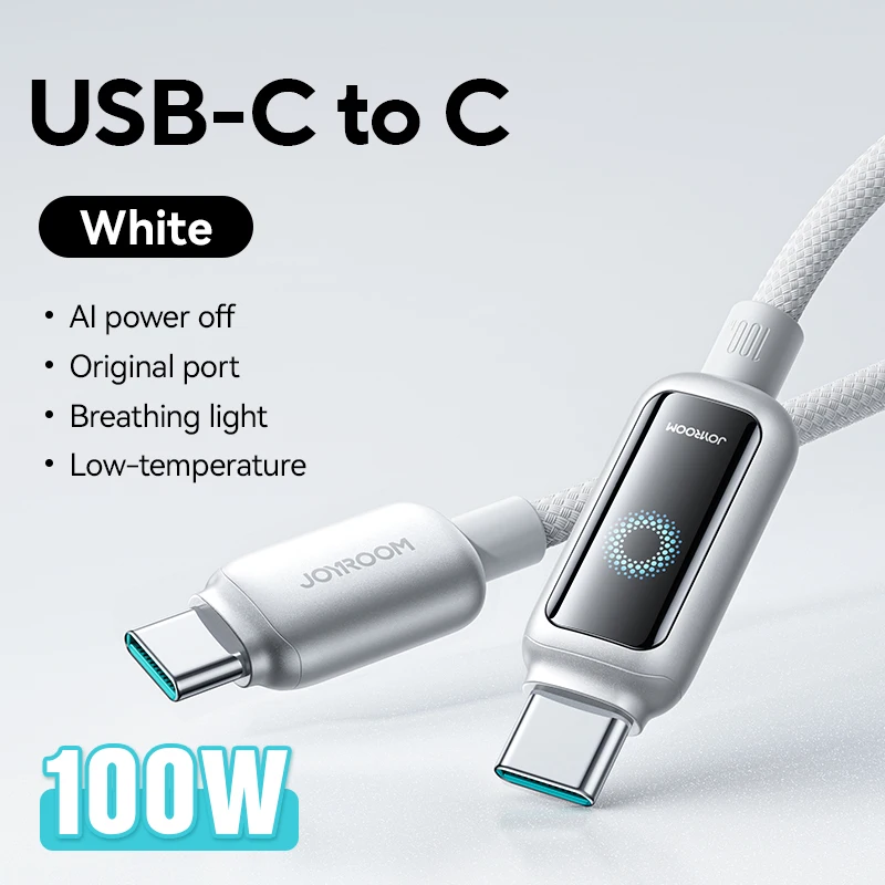 ตัวเลือกสินค้า สายชาร์จ Joyroom USB-C 100W ชาร์จเร็ว ปิดอัตโนมัติ สำหรับ iPhone 16 Pro Max & Samsung Galaxy
