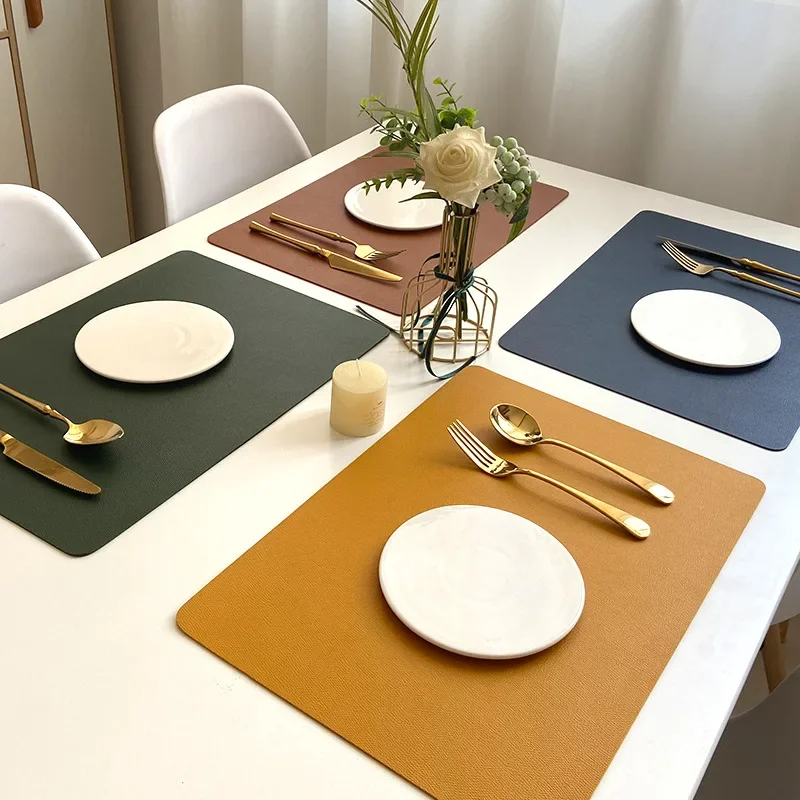 

INS Nordic Solid Double Sides Leather Dining Mat Heat Insulation Placemat Home Waterproof Oil Proof Hotel Rectangle Pad