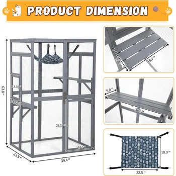 Upgraded Catio Outdoor Cat Enclosure Window Access,Wooden Catio for Cats Indoor Patio Garden(Grey) 3