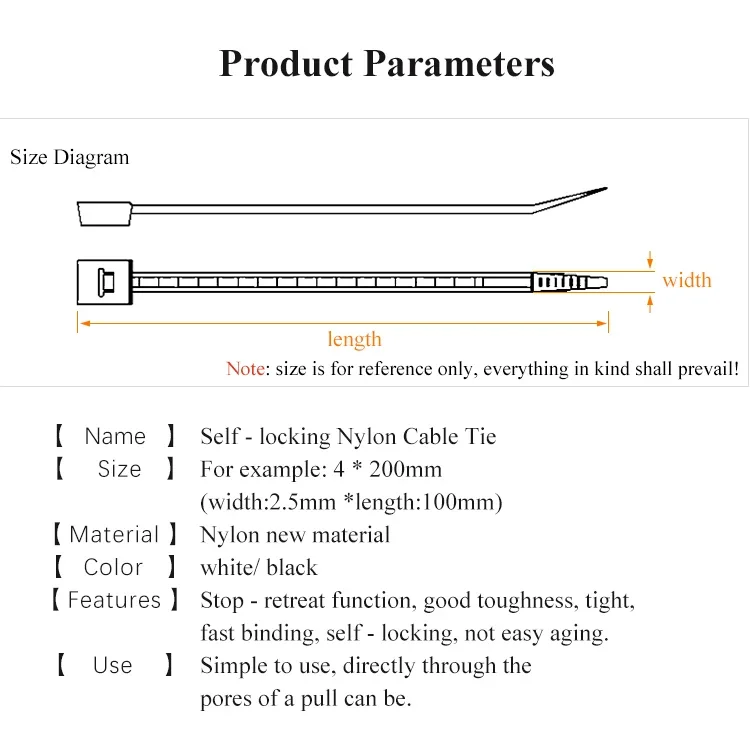 100PCS Nylon Cable Ties 6