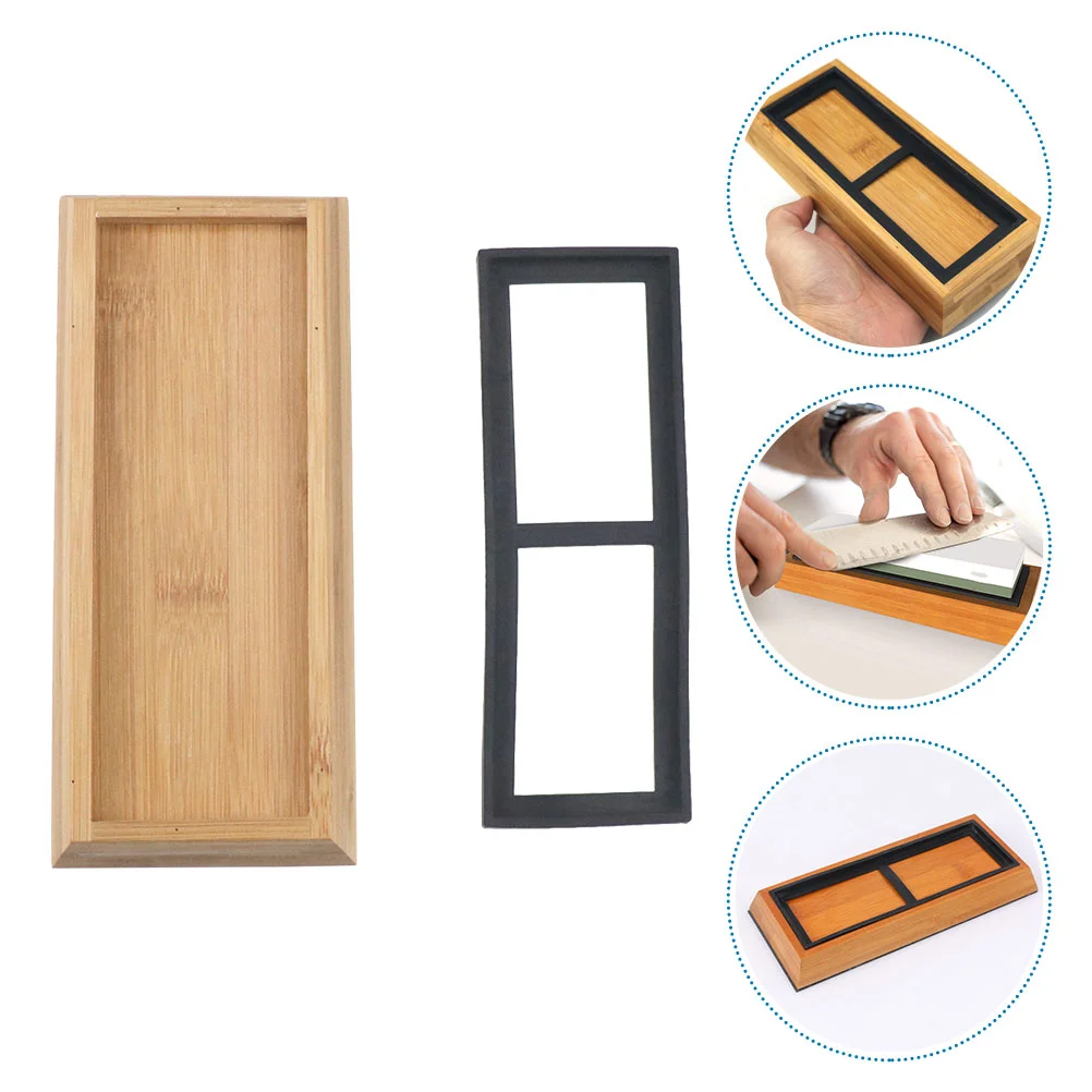 

Household Bamboo Whetstone Non-slip Base Fixed Tray Kitchen Home Sharpening Holder Stand Sharpener Storage Rubber Daily