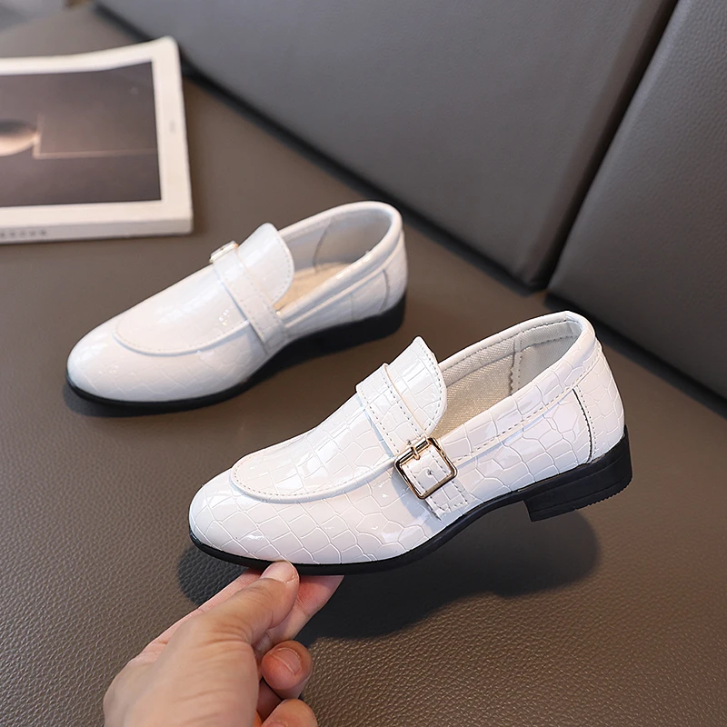 Black Leather Kids Loafers Shoes for School Uniform
