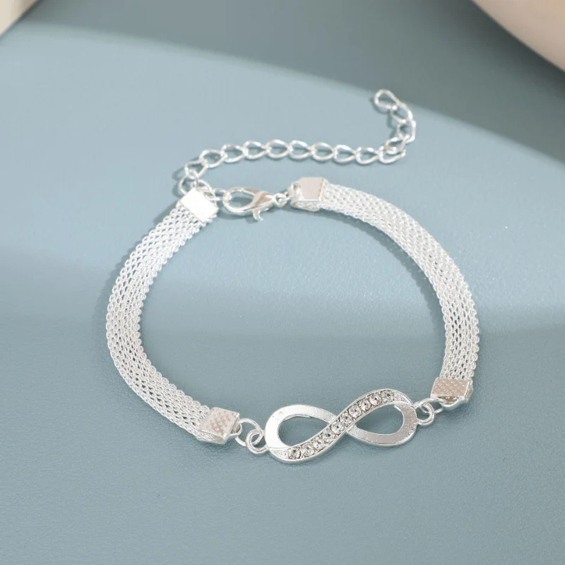 Rhinestone Infinity Bracelet Men's Women's Anklets Jewelry 8 Number Pendant Charm Blange Couple Bracelets for Lover Friend