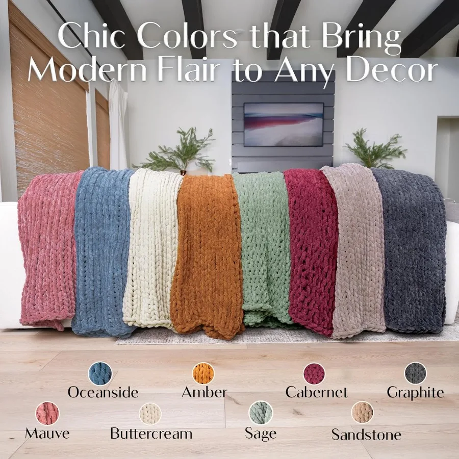 Chunky Knit Blanket Throw 50x60 Brown Chenille Thick Yarn Knitted Blanket for Living Room Decor or Boho Style Cable Knitted Cro