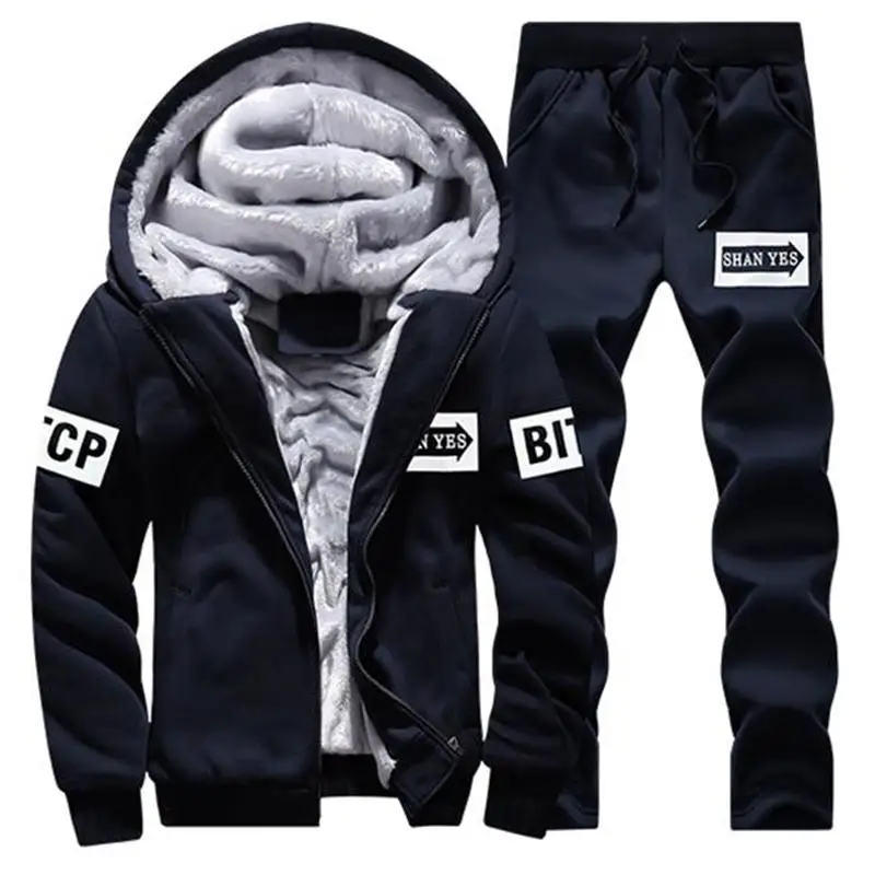 

Winter Tracksuits Men Sets Hoodies Casual Hooded Warm Sweatshirts+Pants Thicker Fleece Jacket+Pants Men Moleton Masculino M-4XL