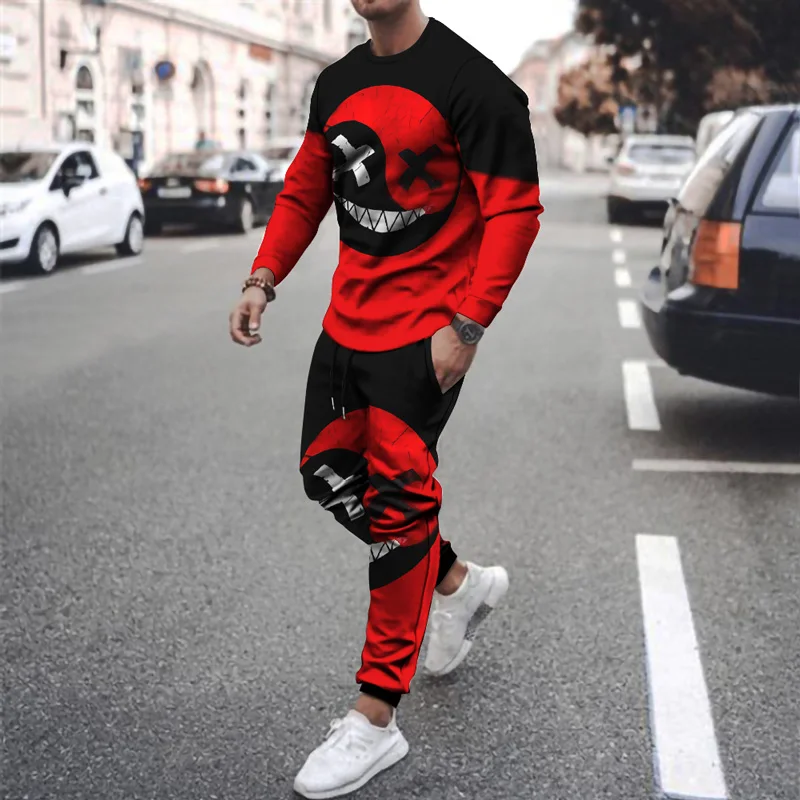 Newest Summer Men's Funny Devil Smiley Long T-Shirt Set Fashion Tracksuit Trend 3D Printed Beach Trousers Harajuku Clothes newest summer men s funny devil smiley long t shirt set fashion tracksuit trend 3d printed beach trousers harajuku clothes