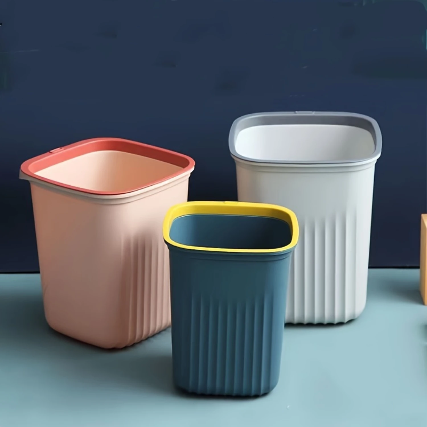 Simple Lidless Trash Can Creative Pressure Ring Waste Paper Bucket Garbage Can for Kitchen Living Room Bathroom Dorm And Office