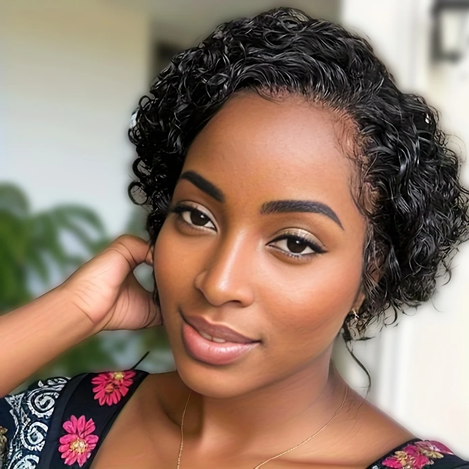 Pixie Cut Wig Water Wave Human Hair Lace Frontal for Women human hair lace frontal