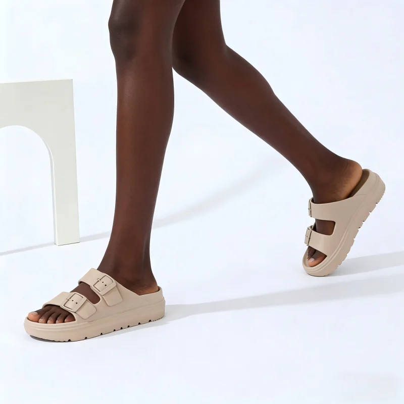 Men's High-End Thick-Soled Slippers, Women's New Summer Style Outdoor Sandals with Double Straps, Non-Slip, Breathable, Soft-Soled Beach Shoes