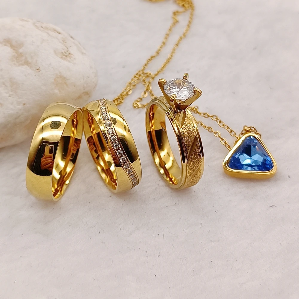 

Западное вечность оптовая продажа обручальное кольцо обручальные ювелирные наборы Кулон 24K позолоченные дизайнерские свадебные наборы парные кольца