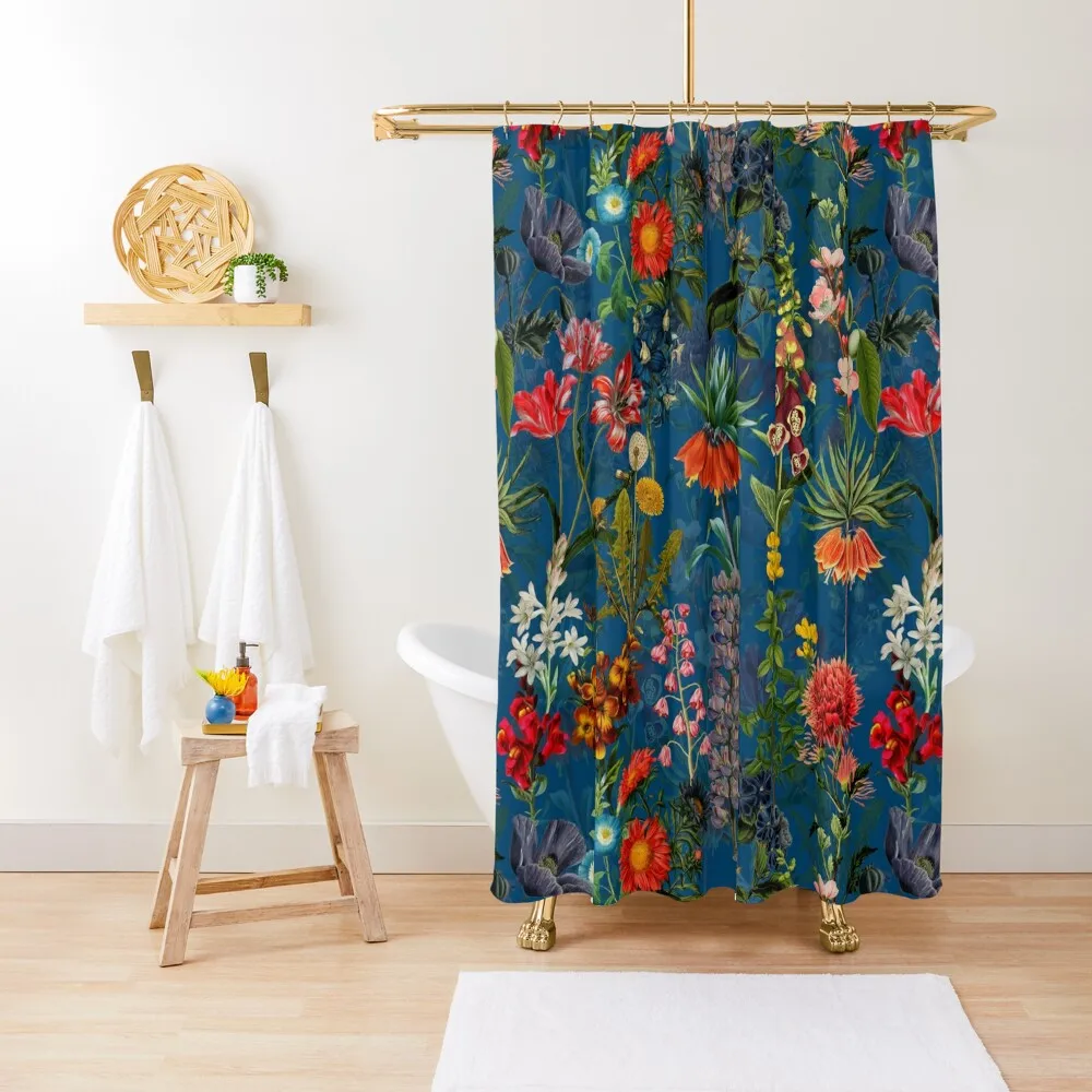 Vintage Blue Springflower Meadow Night Shower Curtain Curtains In The Bathroom