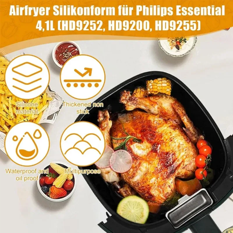 Air Fryer Silicone Baking Tray air fryer accessories air fryer baking tray air fryer silicone tray Suitable For Philips HD9252 HD9200 HD9255 Air Fryer High Temperature Resistant Baking Tools