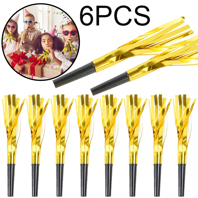 

6pcs Gold Tassel Blowing Dragon Whistle Wedding Birthday Party Decor Noise Maker Whistle 2023 New Year Cheering Props Kids Toys
