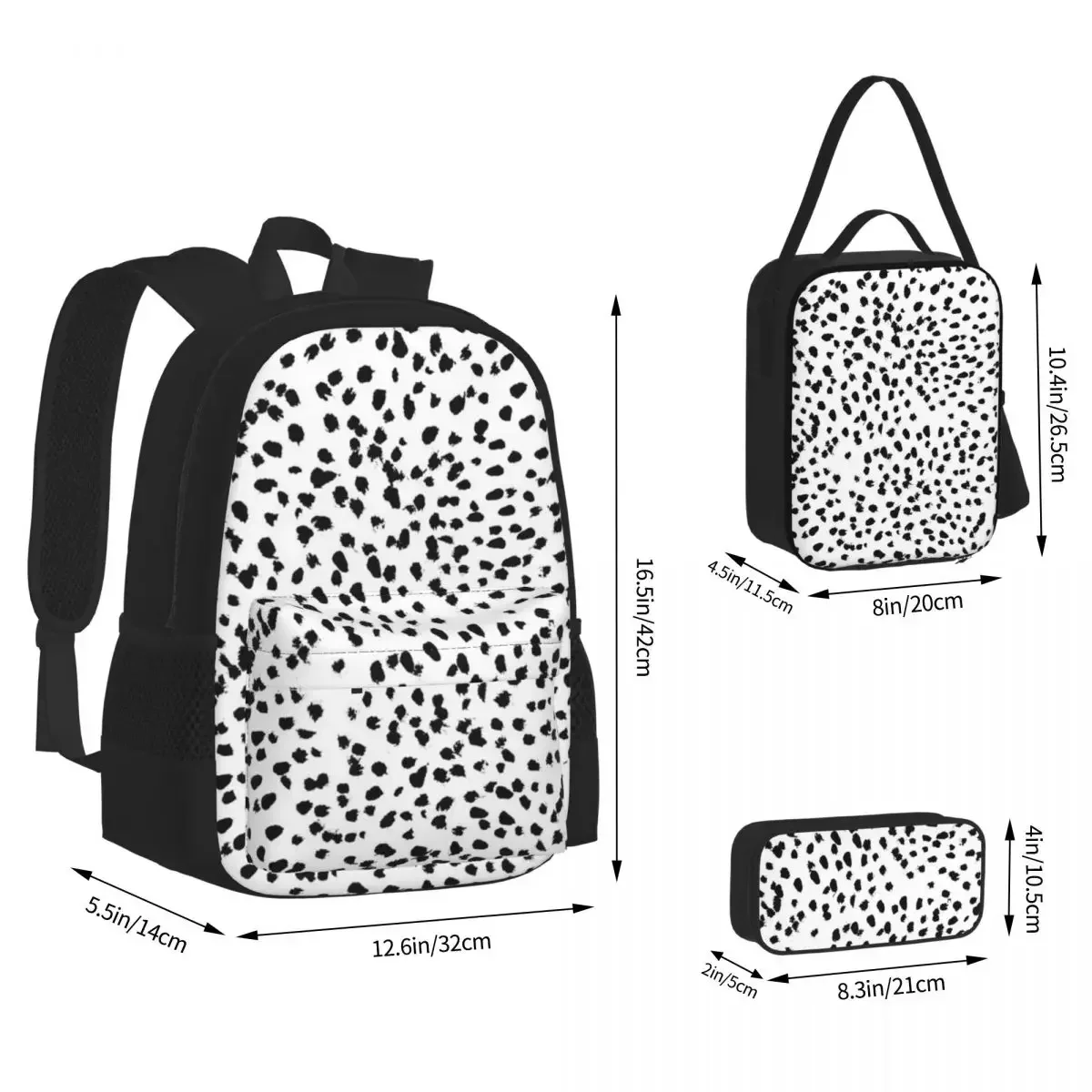 

Nadia - Black And White Backpacks Boys Girl Bookbag Students School Bags Cartoon Kids Rucksack Lunch Bag Pen Bag Three-Piece Set