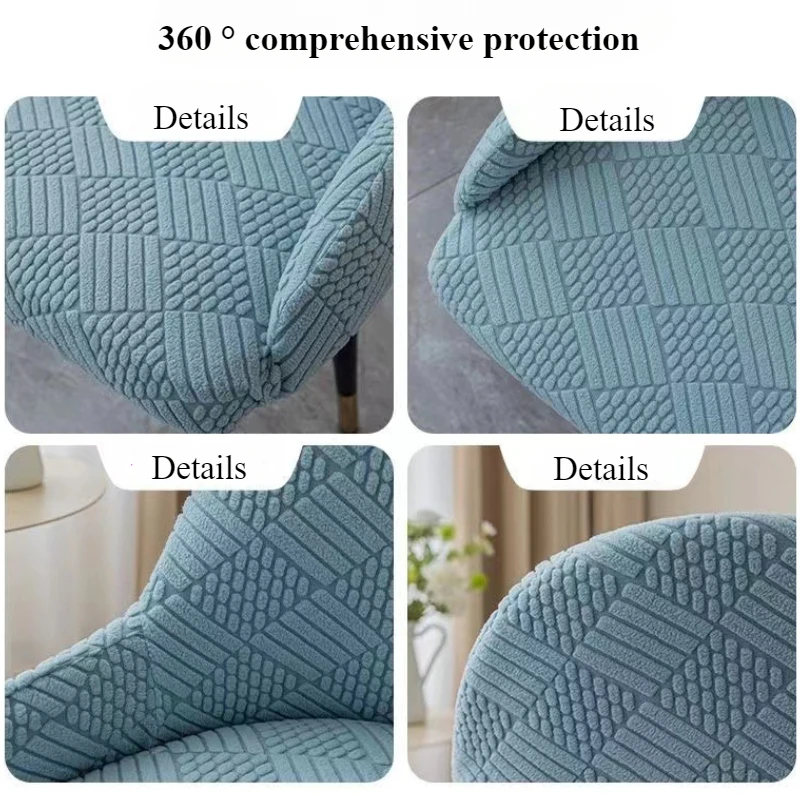 Thickened Polar Fleece Semicircle Armchair Cover Elastic Dining Chair Covers Jacquard Stool Seat Cover for Hotel Restaurant Home 3