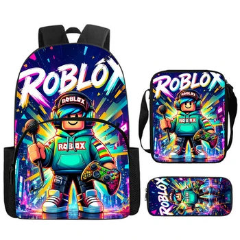 Roblox Cartoon Backpack with Front Pocket Sling Bag & Pencil Case Set - Cute Gaming School Bag Gift Boys Girls Ages 5-8 1
