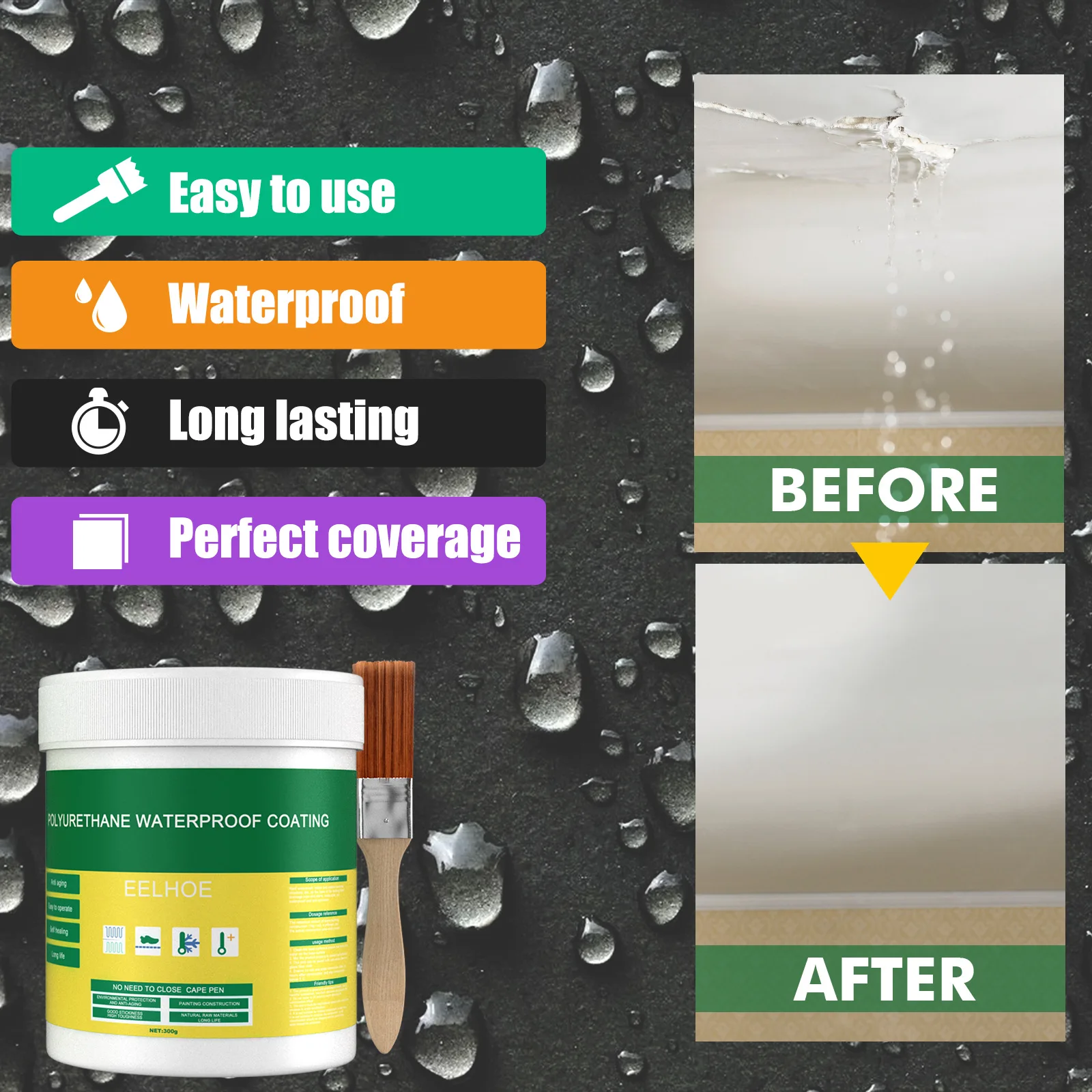 300/1200g Waterproof Coating Sealant Agent Transparent Invisible Paste Glue With Brush Adhesive Repair Home Roof Bathroom images - 6