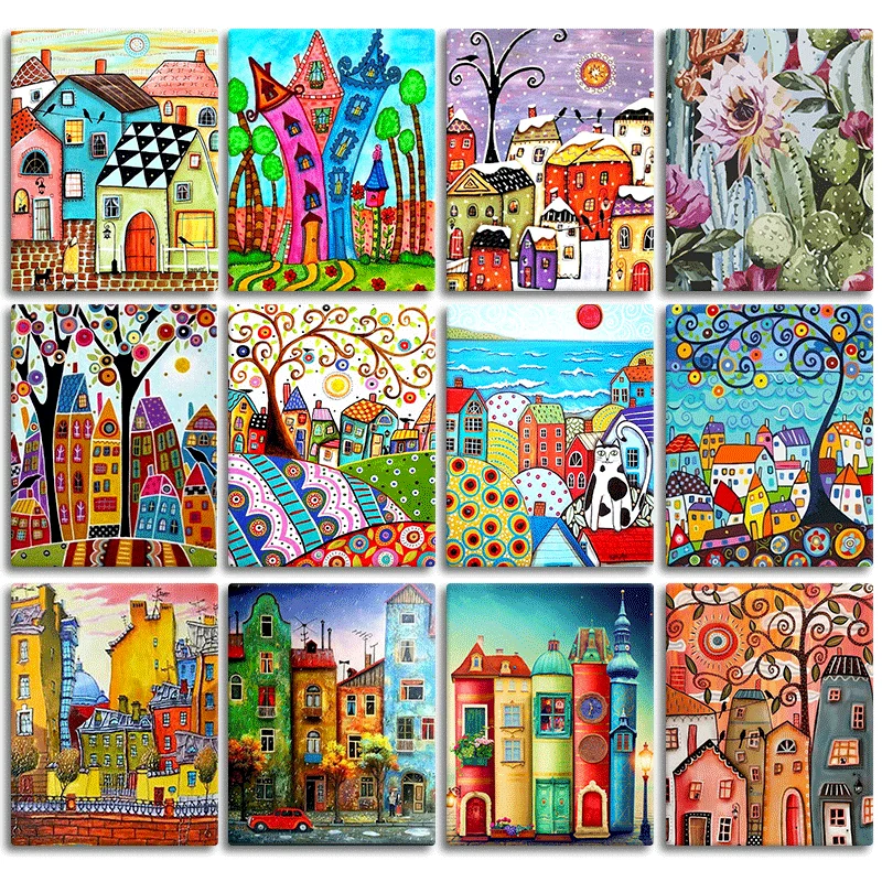 Acrylic Paint By Numbers Abstract House Frame Picture By Numbers On