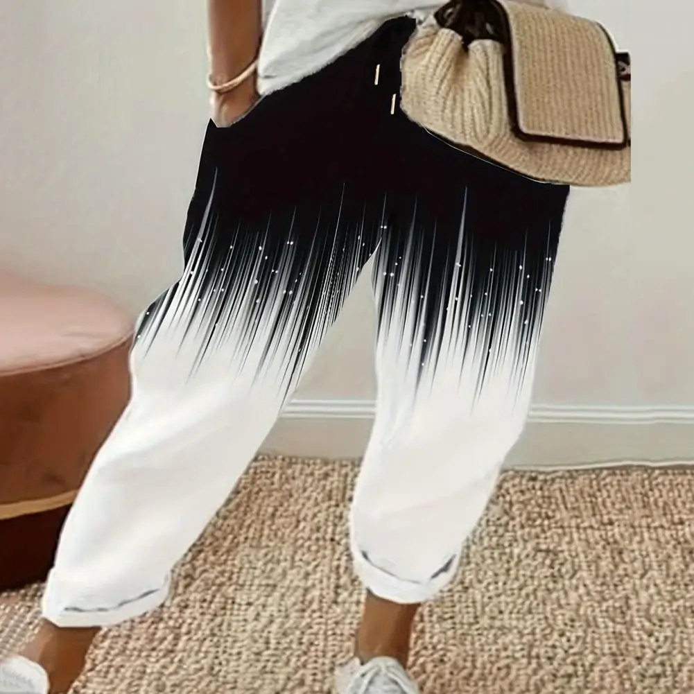 

Drawstring Waist Trousers Camouflage Rainbow Flower Print Sport Trousers Stylish Women's Straight-leg Pants with for Streetwear