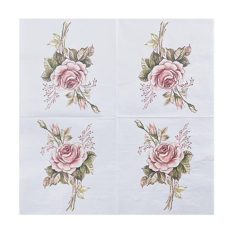 Paper Napkins Printed Vintage Rose Pattern For Hotel Wedding Table Setting