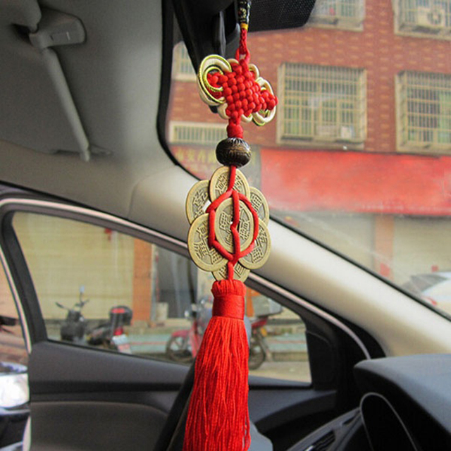 Shui Chinese Knot Tassel China Mascot Lucky Charm Ancient Coins Prosperity Protection Good Fortune Metal Car decoration