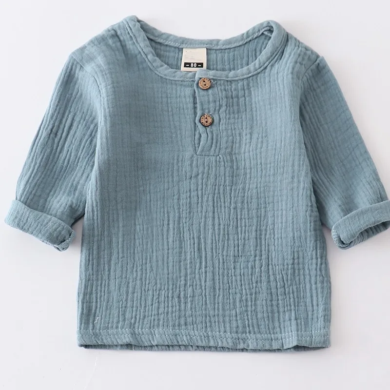9m-6y Baby Boys Clothes Summer Thin Casual Shirts Children's Wear Tops Long Sleeved Solid Color Leisure O-neck Pullover Blouse