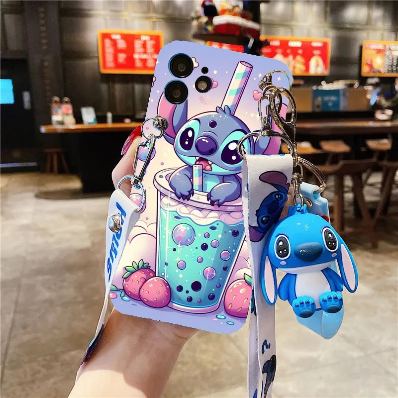 coque de téléphone disney avec porte clés stitch, étui compatible avec iphone 7 8 6 6s se 2020 xr xs max x plus
