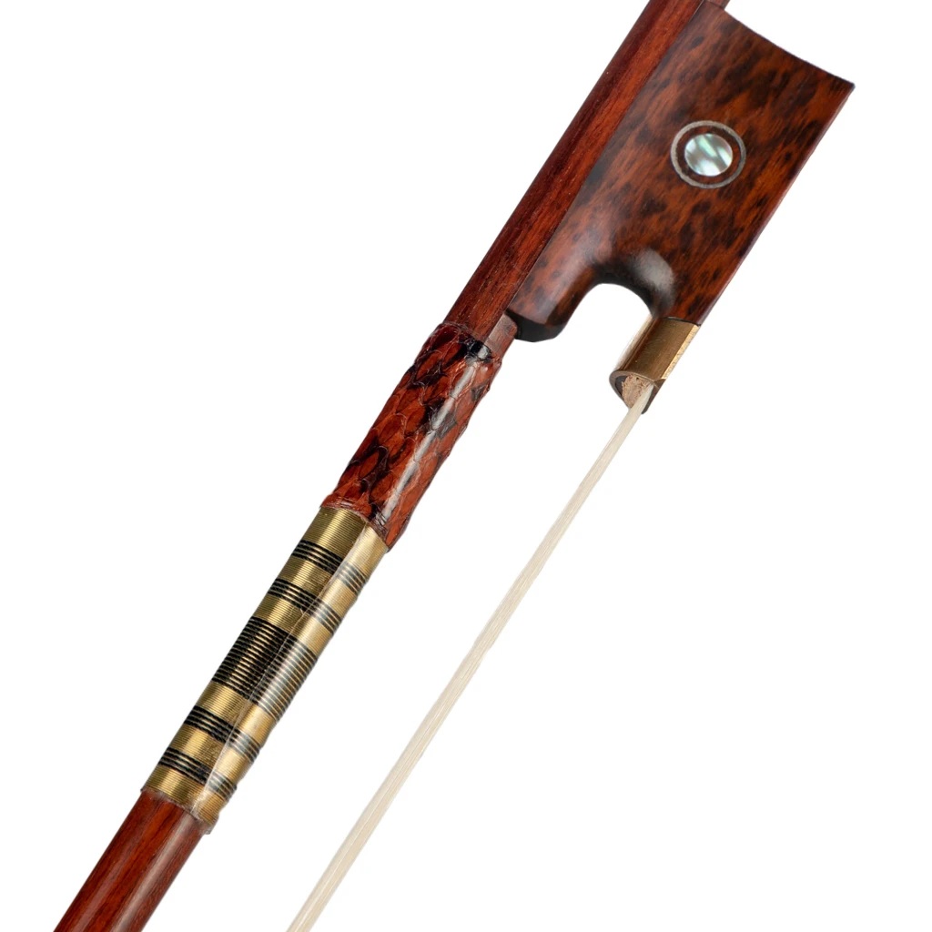 Violin Bow 4/4 Pernambuco Violin Bow Round Stick Bow Snakewood Frog Paris Eye Inlay Snake Skin Grip White Mogolia Horsehair