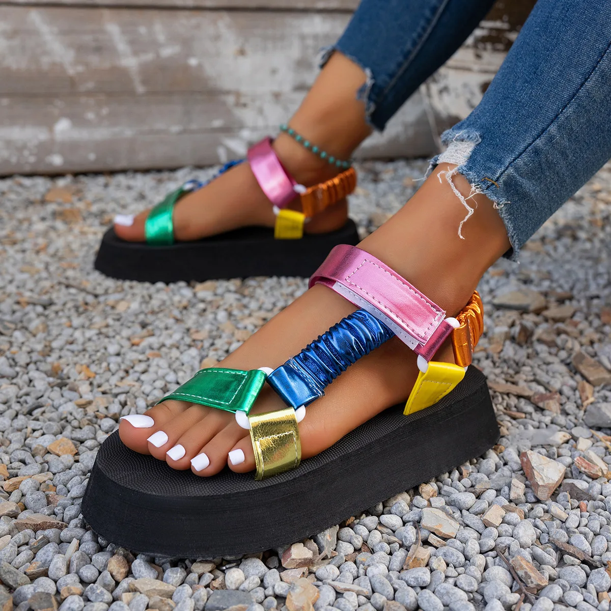 Summer Women's Shoes Platform Sandals Hemp Rope Set Foot