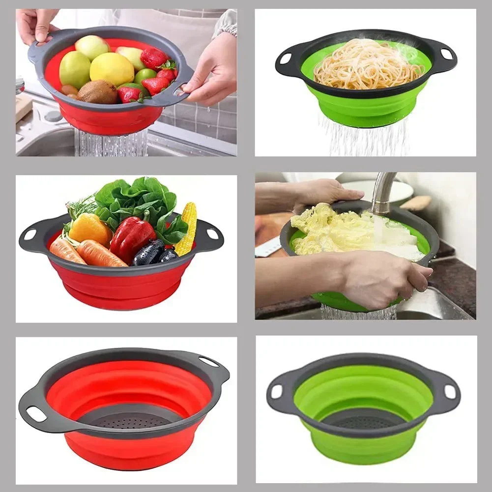 Home Kitchen Gadgets Tools Kitchenware Dish Drainer Vegetable Cleaning Basket Clean Foldable Kitchens Accessories Silica Gel Bar