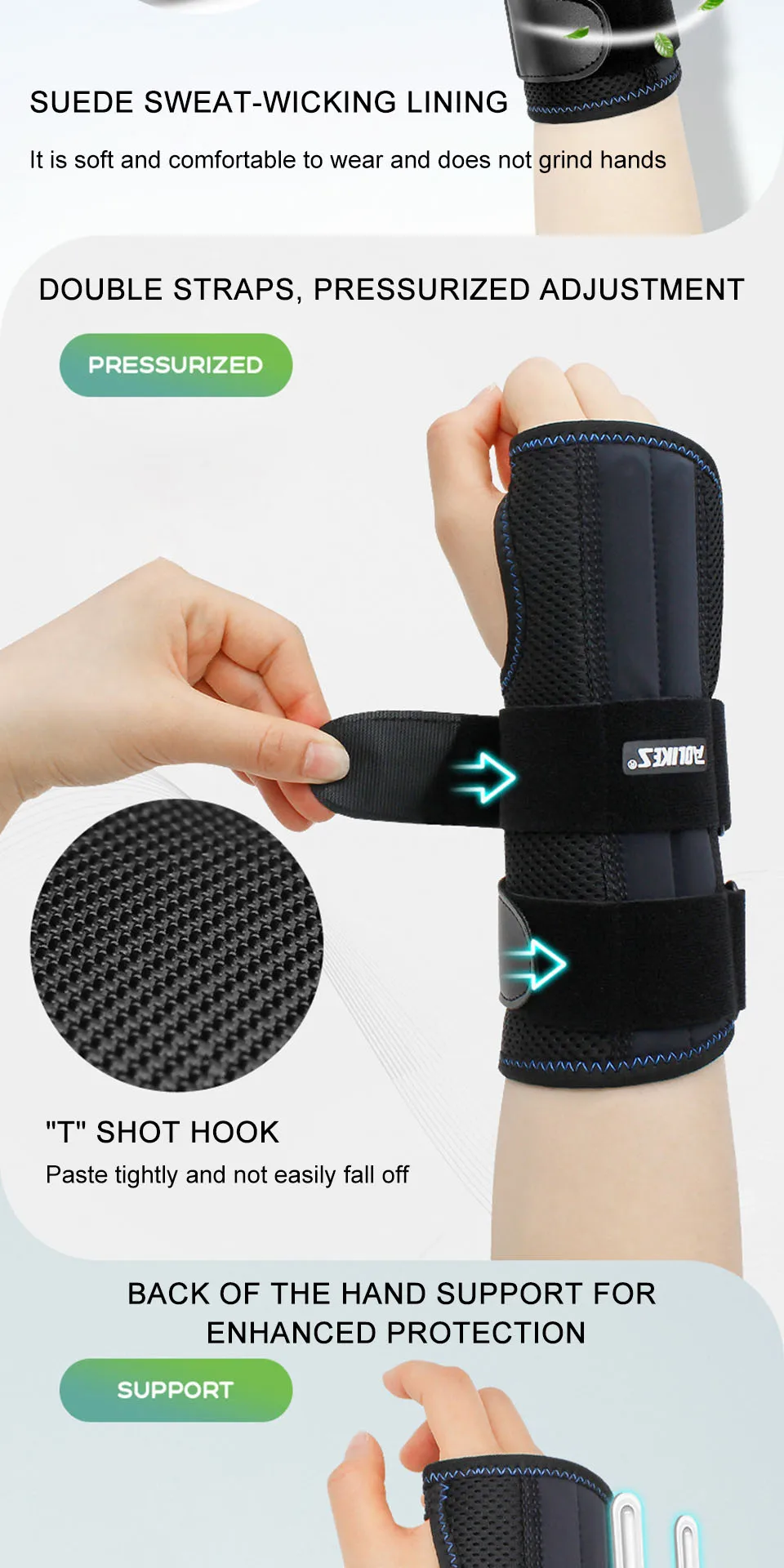 AOLIKES 1PCS Wrist Brace for Carpal Tunnel Relief Night Support, Support Hand Brace with 3 Stays, Adjustable Wrist Support Splint